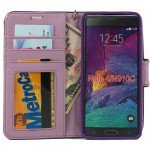 Wholesale Samsung Galaxy Note 4 Premium Flip Leather Wallet Case w Stand and Strap (Purple)